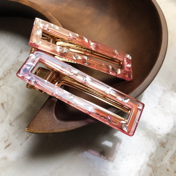 Set Of 2 ✨ Clear Pink And Silver Flakes Hair Clip - Picture 11 of 11